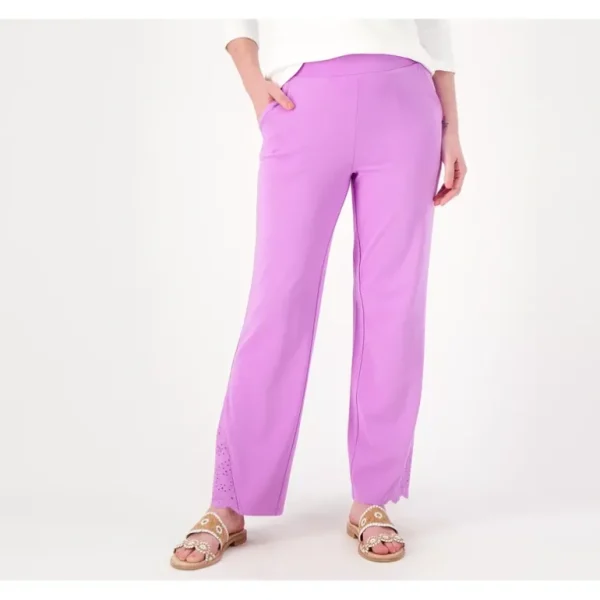 Isaac Mizrahi Live! Regular Knit Pants with Eyelet Trim - a world of fashionable women's clothing, including a wide selection of dresses and trendy accessories.> Hat