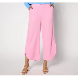 Fashion<Isaac Mizrahi Live! Regular Linen Blend Curved Hem Pants - a world of fashionable women's clothing, including a wide selection of dresses and trendy accessories.