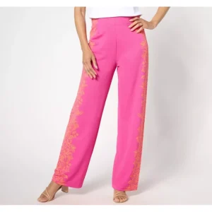 Fashion<Isaac Mizrahi Live! Regular Pebble Knit Placement Print Wide Leg Pants - a world of fashionable women's clothing, including a wide selection of dresses and trendy accessories.