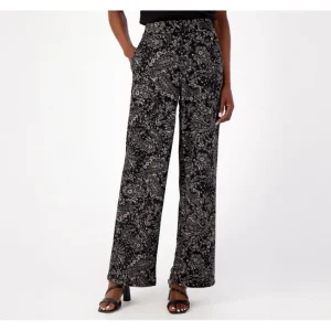 Fashion<Isaac Mizrahi Live! Regular Printed Pebble Knit Wide Leg Pants - a world of fashionable women's clothing, including a wide selection of dresses and trendy accessories.