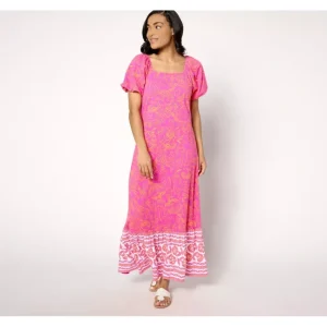 Dresses<Isaac Mizrahi Live! Regular Printed Puff Sleeve Midi Dress - a world of fashionable women's clothing, including a wide selection of dresses and trendy accessories.