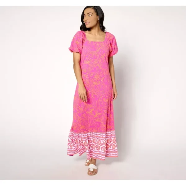 Dresses<Isaac Mizrahi Live! Regular Printed Puff Sleeve Midi Dress - a world of fashionable women's clothing, including a wide selection of dresses and trendy accessories.