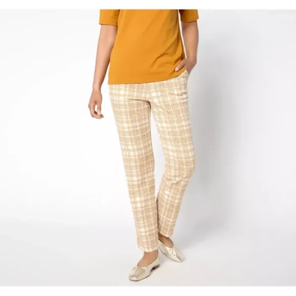Shop All<Isaac Mizrahi Live! Regular Printed Scuba Crepe Slim Pants - a world of fashionable women's clothing, including a wide selection of dresses and trendy accessories.