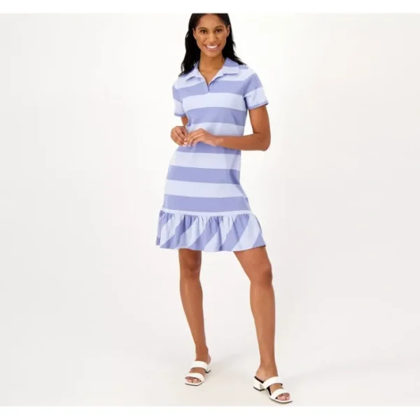 Dresses<Isaac Mizrahi Live! Regular Rugby Stripe Dress w/ Ruffle Hem - a world of fashionable women's clothing, including a wide selection of dresses and trendy accessories.