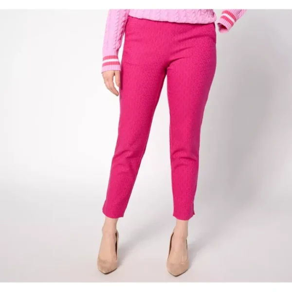 Shop All<Isaac Mizrahi Live! Regular Stretch Woven Jacquard Ankle Pants - a world of fashionable women's clothing, including a wide selection of dresses and trendy accessories.