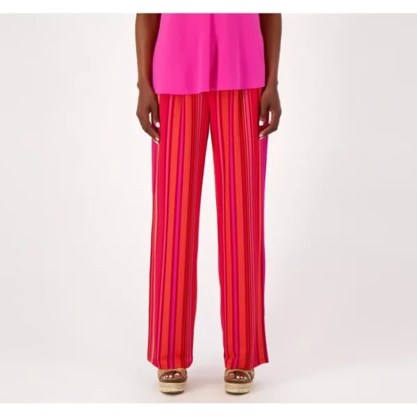 Fashion<Isaac Mizrahi Live! Regular Striped Pebble Knit Wide Leg Pants - a world of fashionable women's clothing, including a wide selection of dresses and trendy accessories.