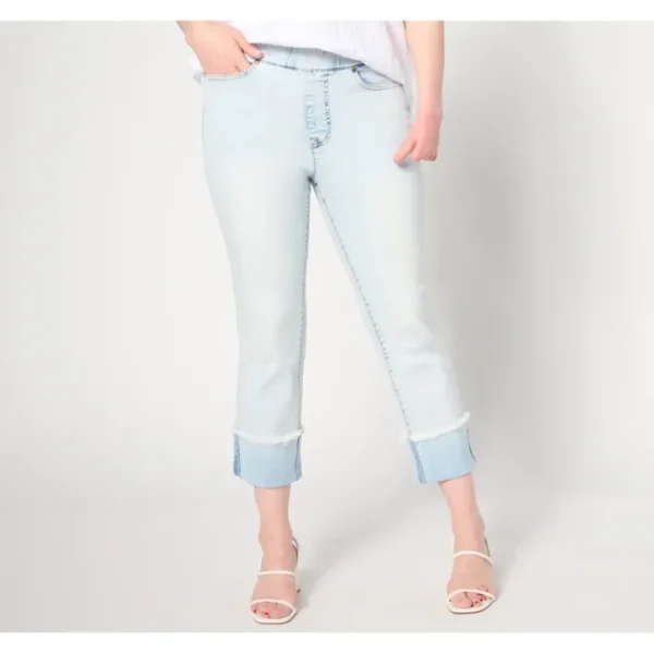 Shop All<Isaac Mizrahi Live! Regular True Denim Crop Jeans w/ Cuff - a world of fashionable women's clothing, including a wide selection of dresses and trendy accessories.