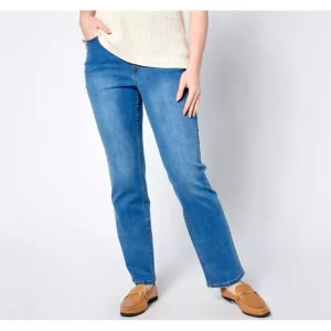 Isaac Mizrahi Live! Regular True Denim Indigo Pull On Straight Jeans - a world of fashionable women's clothing, including a wide selection of dresses and trendy accessories.> Hat