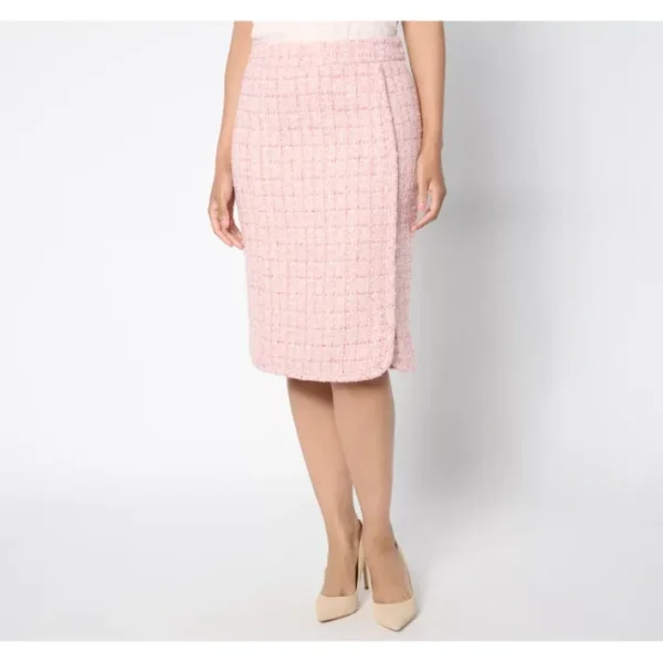Shop All<Isaac Mizrahi Live! Regular Woven Tweed Midi Skirt w/ Zipper - a world of fashionable women's clothing, including a wide selection of dresses and trendy accessories.
