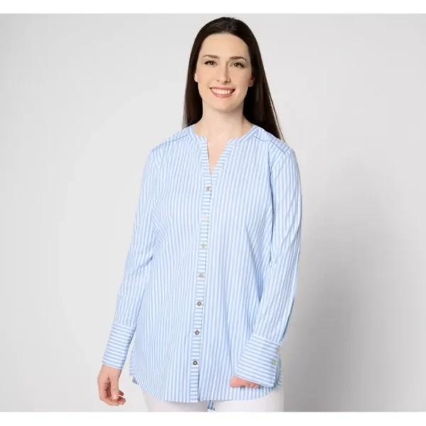Shop All<Isaac Mizrahi Live! Regular Yarn Dye Stripe Poplin Tunic - a world of fashionable women's clothing, including a wide selection of dresses and trendy accessories.
