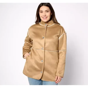 Isaac Mizrahi Live! Reversible Faux Shearling Coat - a world of fashionable women's clothing, including a wide selection of dresses and trendy accessories.> Coats