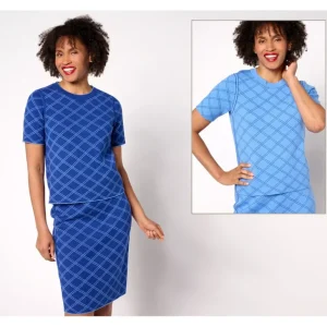 Isaac Mizrahi Live! Reversible Jacquard Short Sleeve Sweater - a world of fashionable women's clothing, including a wide selection of dresses and trendy accessories.> Hat