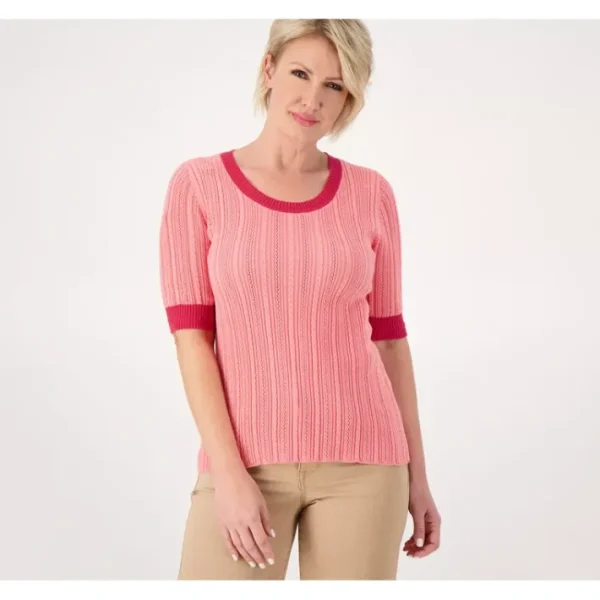 Shop All<Isaac Mizrahi Live Ribbed Pointelle Scoop Neck Sweater - a world of fashionable women's clothing, including a wide selection of dresses and trendy accessories.
