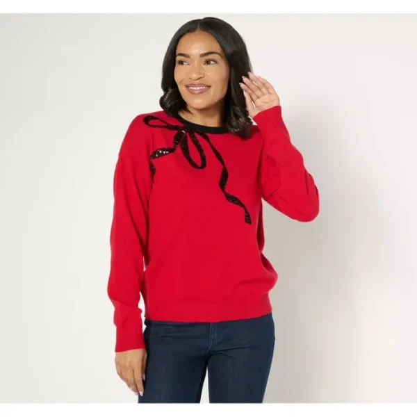 Shop All<Isaac Mizrahi Live! Sequin Motif Pullover Sweater - a world of fashionable women's clothing, including a wide selection of dresses and trendy accessories.
