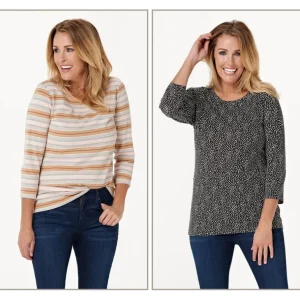 Isaac Mizrahi Live! Set of 2 3/4- Sleeve Printed Knit Tops - a world of fashionable women's clothing, including a wide selection of dresses and trendy accessories.> Hat