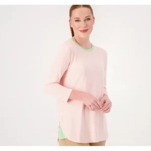 Isaac Mizrahi Live! Soho Crew Neck Top with Side Inset Detail - a world of fashionable women's clothing, including a wide selection of dresses and trendy accessories.> Hat