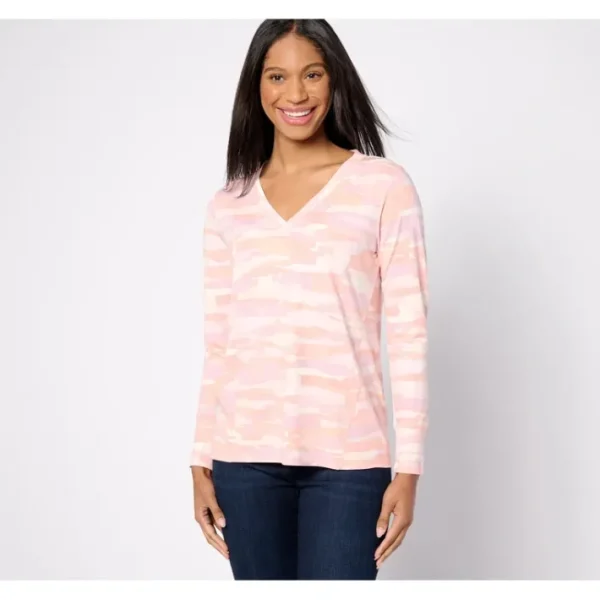 Shop All<Isaac Mizrahi Live! Soho Printed Long Sleeve V-Neck Top - a world of fashionable women's clothing, including a wide selection of dresses and trendy accessories.