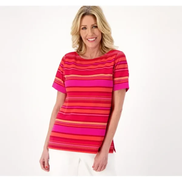 Shop All<Isaac Mizrahi Live! Striped Pebble Knit Boat Neck Top - a world of fashionable women's clothing, including a wide selection of dresses and trendy accessories.