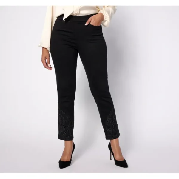 Shop All<Isaac Mizrahi Live! Tall Black True Denim Jeans w/ Lace - a world of fashionable women's clothing, including a wide selection of dresses and trendy accessories.