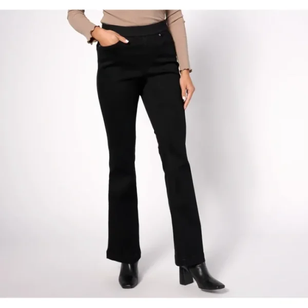 Shop All<Isaac Mizrahi Live! Tall Black True Denim Pull On Flare Jeans - a world of fashionable women's clothing, including a wide selection of dresses and trendy accessories.