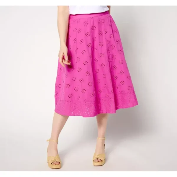 Shop All<Isaac Mizrahi Live! Tall Embroider Cotton Eyelet Midi Skirt - a world of fashionable women's clothing, including a wide selection of dresses and trendy accessories.