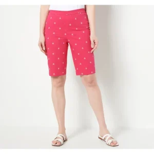 Isaac Mizrahi Live Tall Embroider Cotton/Span Bermuda Shorts - a world of fashionable women's clothing, including a wide selection of dresses and trendy accessories.> Hat