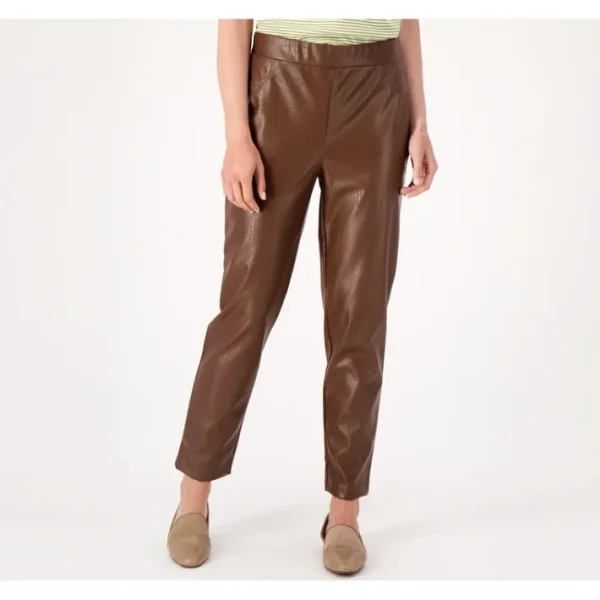 Shop All<Isaac Mizrahi Live! Tall Faux Croc Leather Slim Ankle Pant - a world of fashionable women's clothing, including a wide selection of dresses and trendy accessories.