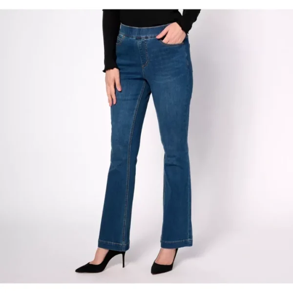 Shop All<Isaac Mizrahi Live! Tall Indigo True Denim Pull On Flare Jeans - a world of fashionable women's clothing, including a wide selection of dresses and trendy accessories.