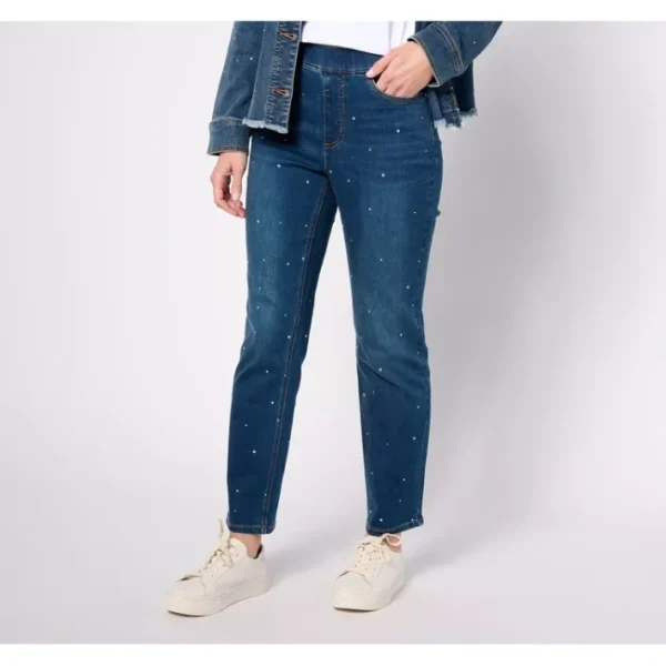Shop All<Isaac Mizrahi Live! Tall Indigo True Denim Rhinestone Jean - a world of fashionable women's clothing, including a wide selection of dresses and trendy accessories.