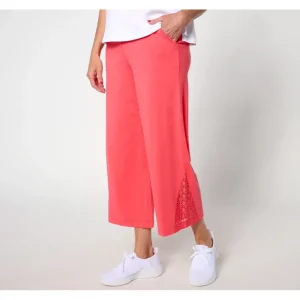 Fashion<Isaac Mizrahi Live! Tall Knit Wide Leg Crop Pants w/ Crochet Trim - a world of fashionable women's clothing, including a wide selection of dresses and trendy accessories.