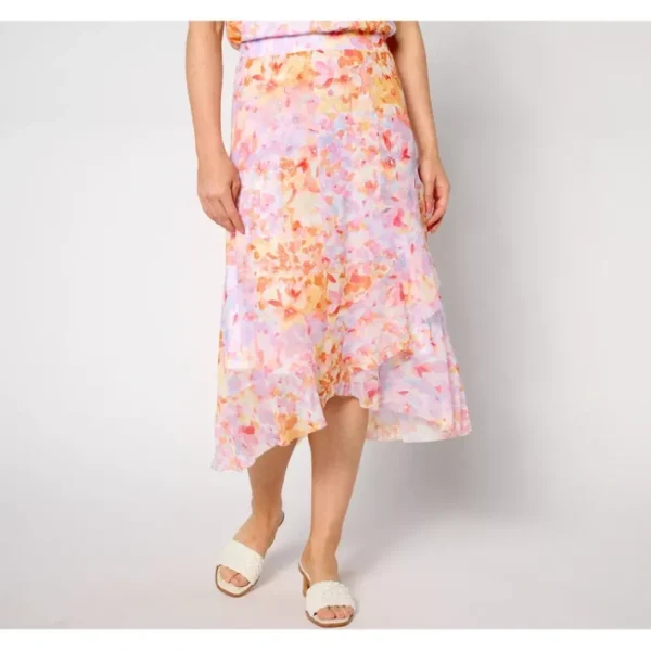 Shop All<Isaac Mizrahi Live! Tall Printed Mesh Faux-Wrap Midi Skirt - a world of fashionable women's clothing, including a wide selection of dresses and trendy accessories.