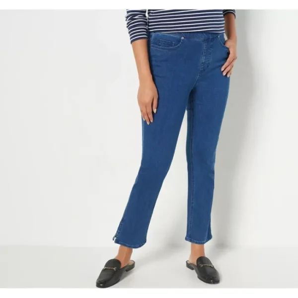 Shop All<Isaac Mizrahi Live! Tall True Denim Straight Ankle Jeans w/ Slit - a world of fashionable women's clothing, including a wide selection of dresses and trendy accessories.