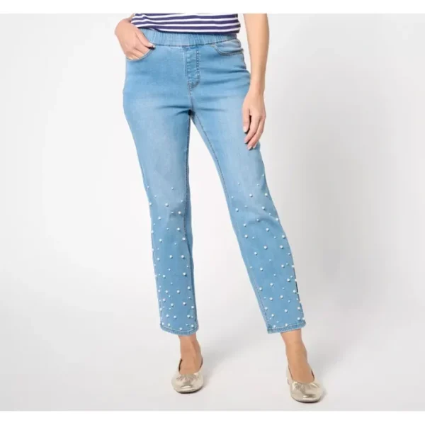 Shop All<Isaac Mizrahi Live! Tall True Denim Straight Ankle Jeans w/Faux - a world of fashionable women's clothing, including a wide selection of dresses and trendy accessories.
