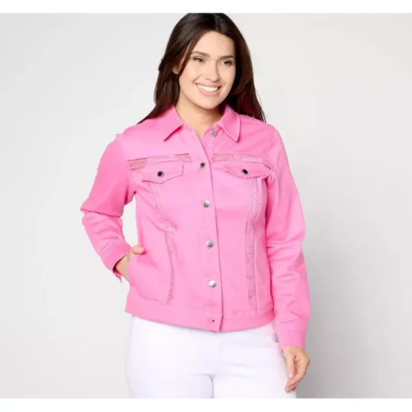 Shop All<Isaac Mizrahi Live! True Denim Jacket w/ Eyelet Insets - a world of fashionable women's clothing, including a wide selection of dresses and trendy accessories.