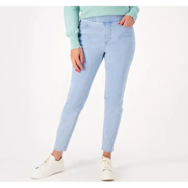 Shop All<Isaac Mizrahi Live True Denim Tall Pull On Jean w/ Rhinestones - a world of fashionable women's clothing, including a wide selection of dresses and trendy accessories.