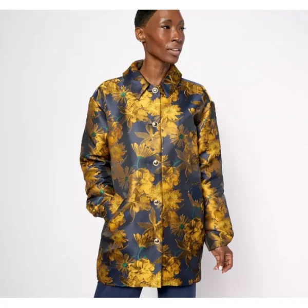 Shop All<Isaac Mizrahi Live! Woven Floral Jacquard Jacket Fleece Lining - a world of fashionable women's clothing, including a wide selection of dresses and trendy accessories.