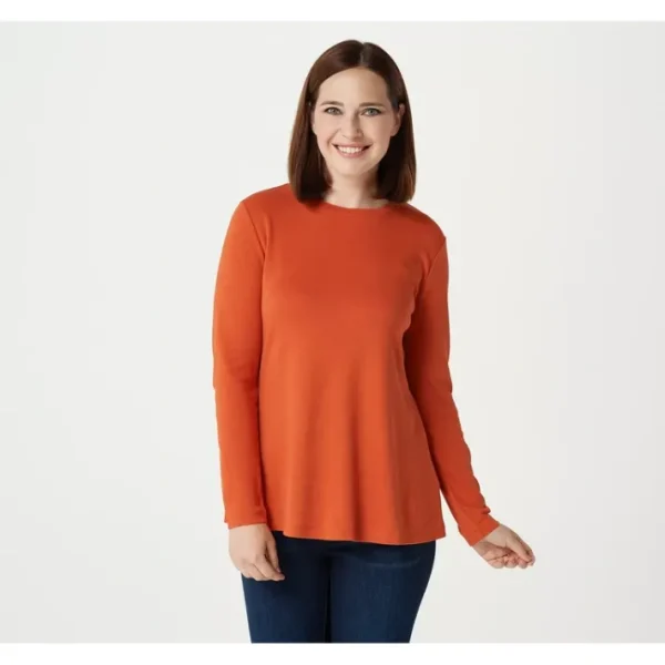 Shop All<Issac Mizrahi Live! Essentials Pima Cotton Crew Neck Swing Top - a world of fashionable women's clothing, including a wide selection of dresses and trendy accessories.