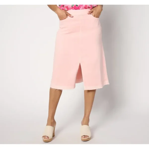 Shop All<Issac Mizrahi Live! Tall True Denim Midi Skirt with Let Down Hem - a world of fashionable women's clothing, including a wide selection of dresses and trendy accessories.