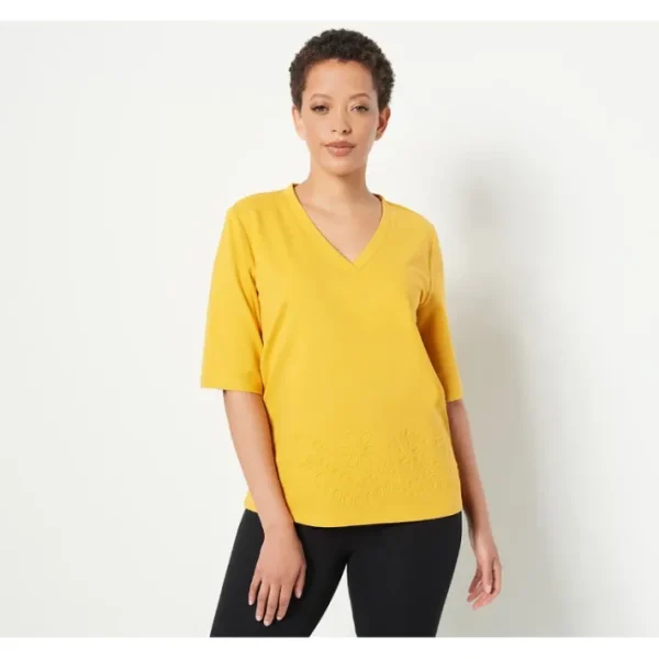 Shop All<J Jason Wu French Terry Short Sleeve Sweatshirt with Embroidery - a world of fashionable women's clothing, including a wide selection of dresses and trendy accessories.