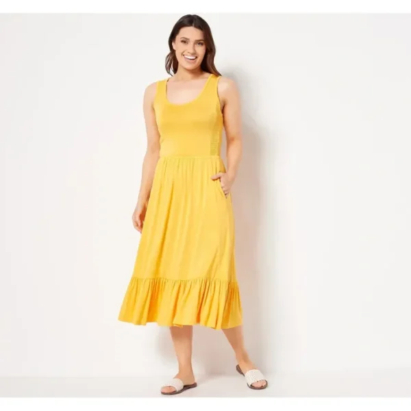 Dresses<J Jason Wu Petite Solid or Tie Dye Knit Ruffle Midi Dress - a world of fashionable women's clothing, including a wide selection of dresses and trendy accessories.