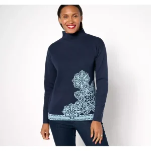 Fashion<Jacquard Funnel Neck Snowflake Sweater - a world of fashionable women's clothing, including a wide selection of dresses and trendy accessories.