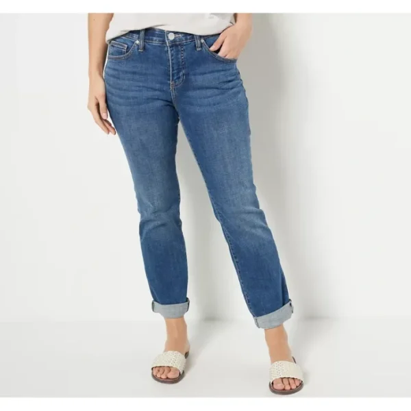 Shop All<JAG Carter Girlfriend Jean with Cuff- Thorne Blue - a world of fashionable women's clothing, including a wide selection of dresses and trendy accessories.