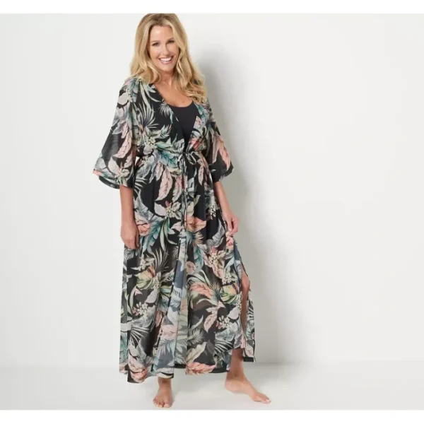 Shop All<Jantzen 3/4-Sleeve Woven Maxi Duster Cover-Up - a world of fashionable women's clothing, including a wide selection of dresses and trendy accessories.