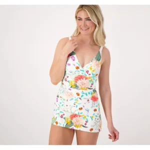 Dresses<Jantzen V-Neck Wrap Front Printed Swim Dress - a world of fashionable women's clothing, including a wide selection of dresses and trendy accessories.
