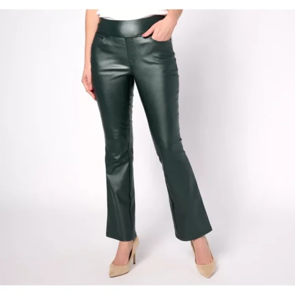 Jingle Belles by Kim Gravel Rebelleious Coated Twill Flare Pant - a world of fashionable women's clothing, including a wide selection of dresses and trendy accessories.> Coats