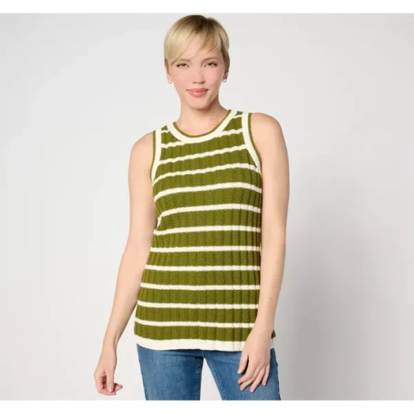 Shop All<Joan Rivers Crochet Stripe Sweater Tank - a world of fashionable women's clothing, including a wide selection of dresses and trendy accessories.