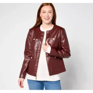Joan Rivers Faux Leather Lady Jacket with Printed Leopard Lining - a world of fashionable women's clothing, including a wide selection of dresses and trendy accessories.> Coats