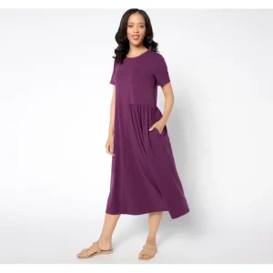 Dresses<Joan Rivers Petite Cotton Modal Midi Dress with Pockets - a world of fashionable women's clothing, including a wide selection of dresses and trendy accessories.