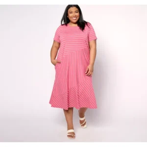 Dresses<Joan Rivers Petite Cotton Modal Pieced Stripe Midi Dress - a world of fashionable women's clothing, including a wide selection of dresses and trendy accessories.