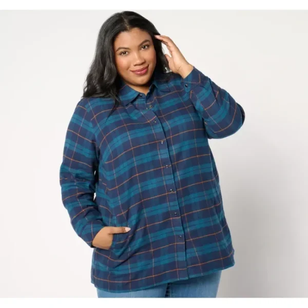 Fashion<Joan Rivers Petite Cotton Plaid Flannel Snap Front Shirt - a world of fashionable women's clothing, including a wide selection of dresses and trendy accessories.